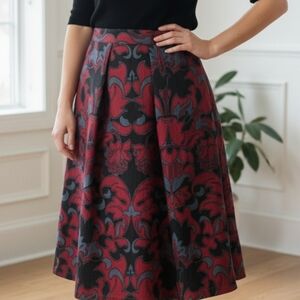 Scotch & Soda Baroque Damask Midi Skirt Red Black Box Pleat Dark Academia